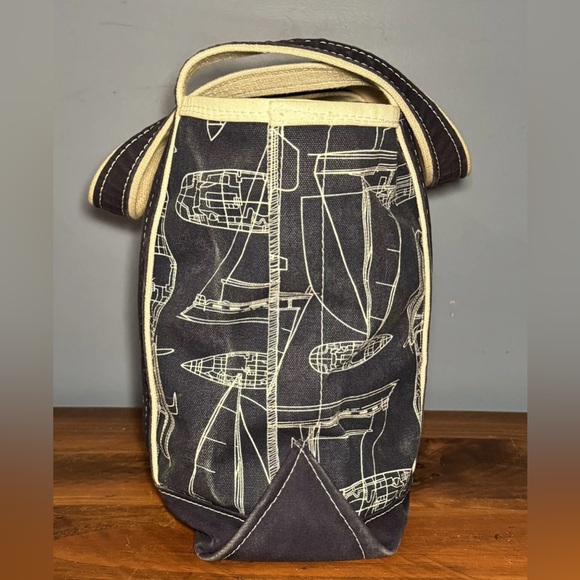1990s L.L. Bean Boat and Tote Shoulder Bag Rare Nautical Sailboat Print Zip Top - Picture 6 of 15